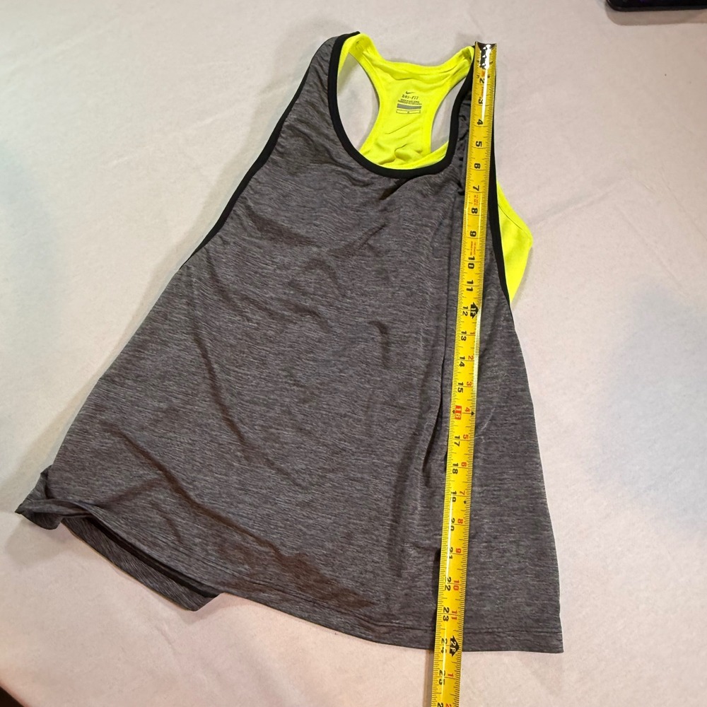 Nike 2-in-1 Tank Top Women L Gray Neon Yellow Dri-FIT Racerback Athleisure Gym - Picture 4 of 10